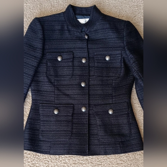 TAHARI ARTHUR LEVINE BLAZER 2P TWEED NAVY BLUE JACKET 2 PETITE - Picture 5 of 9